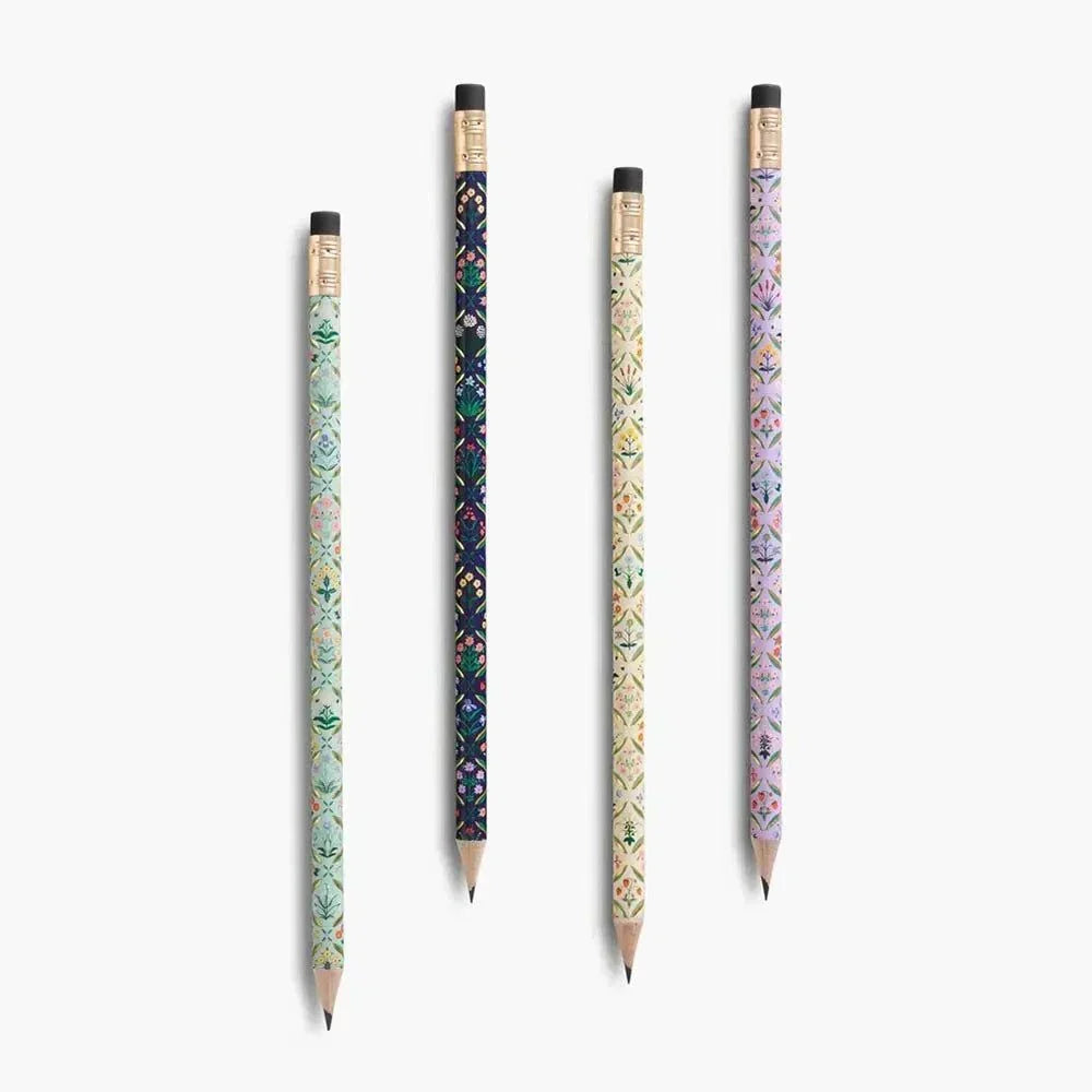 Set de 12 lápices de madera Estee con goma y estampados de Rifle Paper Co.