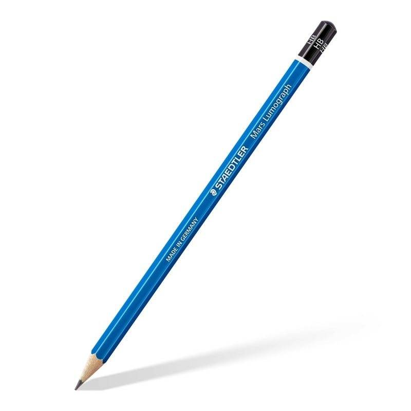Set de Lápices Lumograph para dibujar y escribir con 6 lápices de grafito, goma y afilalápices gratis.