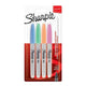 Set de 4 rotuladores permanentes punta fina Sharpie en colores brillantes para múltiples superficies.