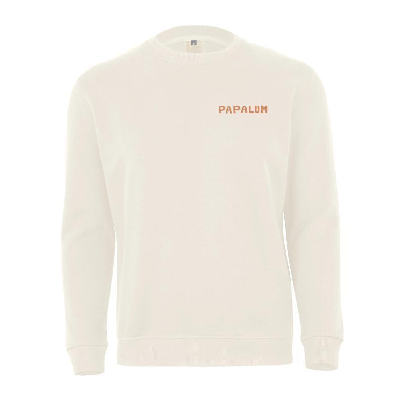 Sudadera PAPALUM Surf Like a Girl en color ivory con logotipo discreto, diseño inspirado en el surf, ajuste regular y detalles en punto canalé.