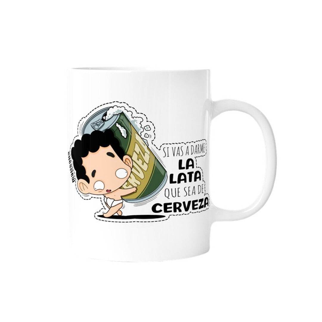 Taza de cerámica Taza Lata Cerveza con diseño divertido y original, capacidad de 360 ml, apta para microondas y lavavajillas.