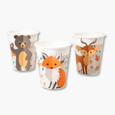 vasos desechables para fiesta infantil con animales del bosque