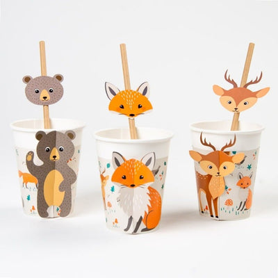 vasos desechables para fiesta infantil con animales del bosque