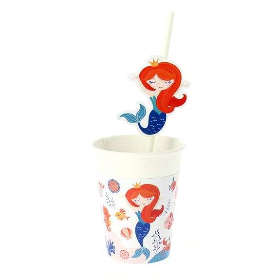 vasos desechables para fiesta infantil con sirenas y detalles marinos
