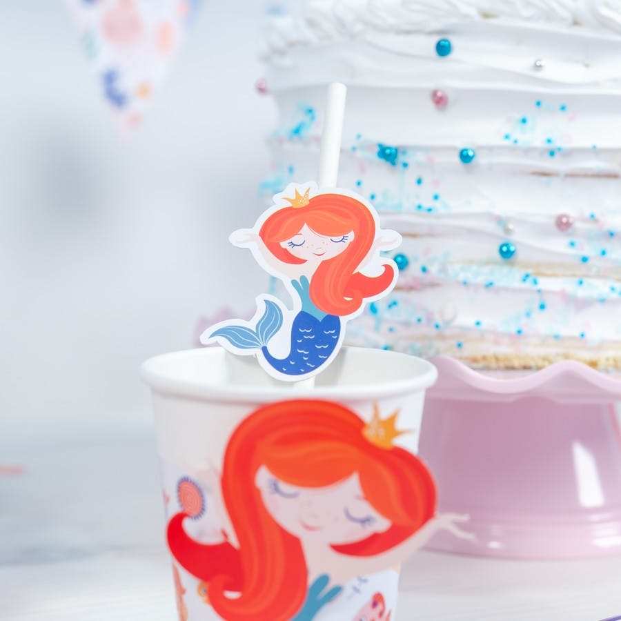 vasos desechables para fiesta infantil con sirenas y detalles marinos
