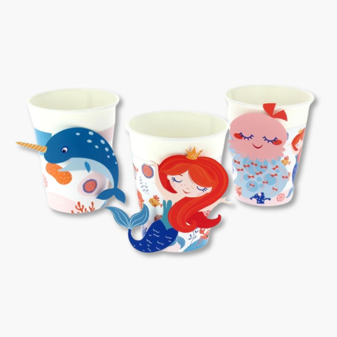 vasos desechables para fiesta infantil con sirenas y detalles marinos
