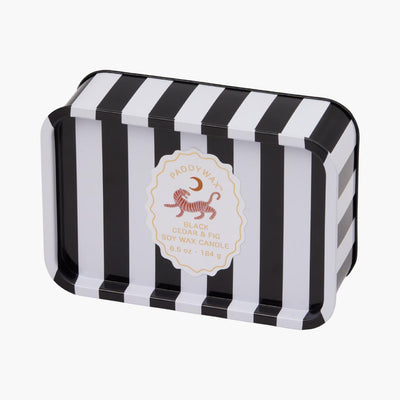 lata con vela con diseño de rayas en colores blanco y negro